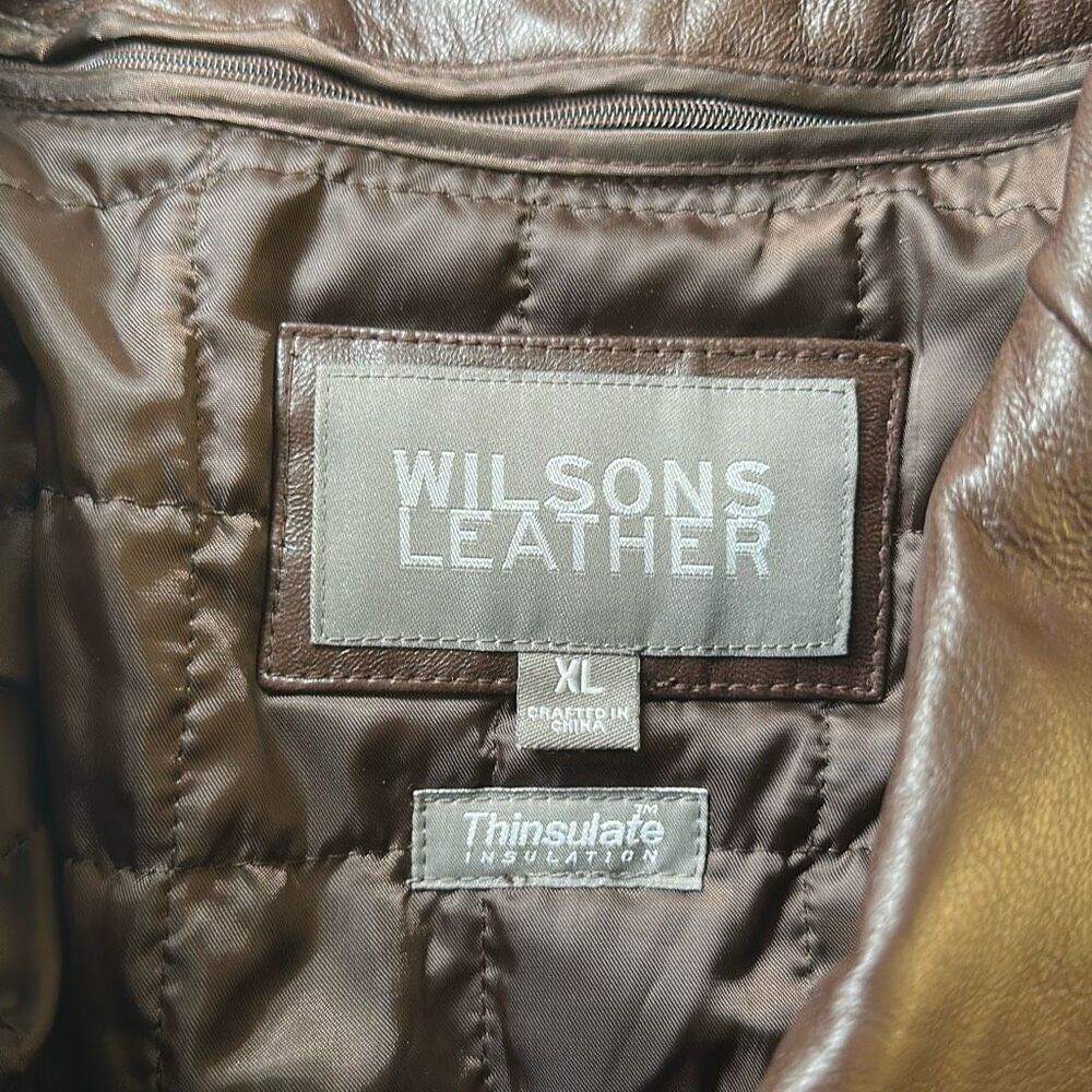 NEW Vintage 80s Wilsons Leather Thinsulate Lining Belted Jacket Coat XL Burgundy - Picture 6 of 13